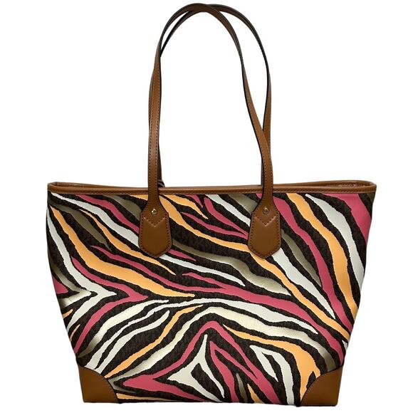 Michael Kors Eva Large Striped Tote w/Wallet NWOT Limited Edition Leather Canvas - Picture 3 of 12